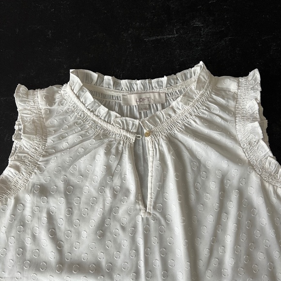 Ann Taylor Loft White Sleeveless Clip Dot Pull Over Blouse Size Small - Picture 1 of 13